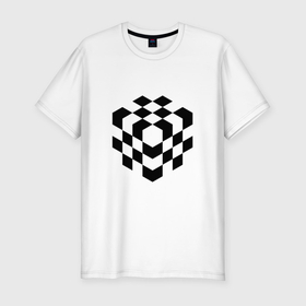 Мужская футболка хлопок Slim с принтом Шахматный квадрат   иллюзия в Петрозаводске, 92% хлопок, 8% лайкра | приталенный силуэт, круглый вырез ворота, длина до линии бедра, короткий рукав | 