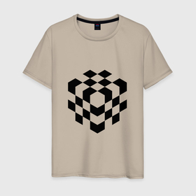 Мужская футболка хлопок с принтом Шахматный квадрат   иллюзия в Петрозаводске, 100% хлопок | прямой крой, круглый вырез горловины, длина до линии бедер, слегка спущенное плечо. | Тематика изображения на принте: 