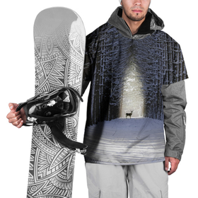 Накидка на куртку 3D с принтом Олень в зимнем лесу , 100% полиэстер |  | Тематика изображения на принте: 