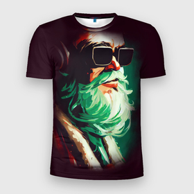 Мужская футболка 3D Slim с принтом DJ Santa в Тюмени, 100% полиэстер с улучшенными характеристиками | приталенный силуэт, круглая горловина, широкие плечи, сужается к линии бедра | Тематика изображения на принте: 