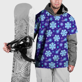 Накидка на куртку 3D с принтом Снежинки со звездами в синем небе в Екатеринбурге, 100% полиэстер |  | Тематика изображения на принте: 