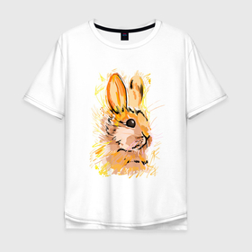 Мужская футболка хлопок Oversize с принтом портрет рыжего кролика в Курске, 100% хлопок | свободный крой, круглый ворот, “спинка” длиннее передней части | 