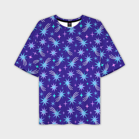 Мужская футболка OVERSIZE 3D с принтом Цветные звезды  в  зимнем синем небе в Кировске,  |  | Тематика изображения на принте: 
