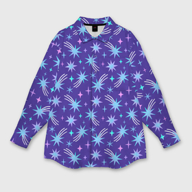 Мужская рубашка oversize 3D с принтом Цветные звезды в зимнем синем небе ,  |  | 