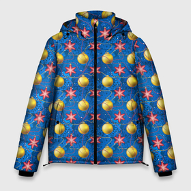 Мужская зимняя куртка 3D с принтом Новогодние ёлочные игрушки в Санкт-Петербурге, верх — 100% полиэстер; подкладка — 100% полиэстер; утеплитель — 100% полиэстер | длина ниже бедра, свободный силуэт Оверсайз. Есть воротник-стойка, отстегивающийся капюшон и ветрозащитная планка. 

Боковые карманы с листочкой на кнопках и внутренний карман на молнии. | Тематика изображения на принте: 