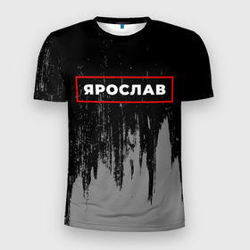 Мужская футболка 3D Slim с принтом Ярослав   в красной рамке на темном в городе Новоалтайск, 100% полиэстер с улучшенными характеристиками | приталенный силуэт, круглая горловина, широкие плечи, сужается к линии бедра | 
