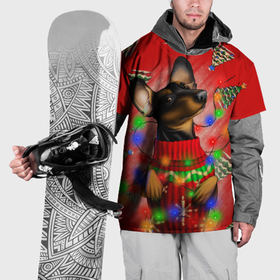 Накидка на куртку 3D с принтом Новогодняя такса на красном фоне с ёлками в Курске, 100% полиэстер |  | Тематика изображения на принте: 