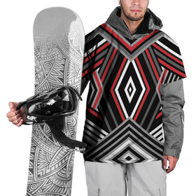 Накидка на куртку 3D с принтом Геометрический узор с серыми черными и красными полосами и фигурами в Новосибирске, 100% полиэстер |  | 