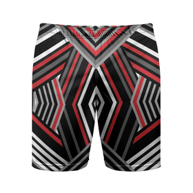 Мужские шорты спортивные с принтом Геометрический узор с серыми черными и красными полосами и фигурами в Кировске,  |  | 