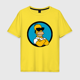 Мужская футболка хлопок Oversize с принтом Гомер Симпсон   крутой чувак , 100% хлопок | свободный крой, круглый ворот, “спинка” длиннее передней части | 