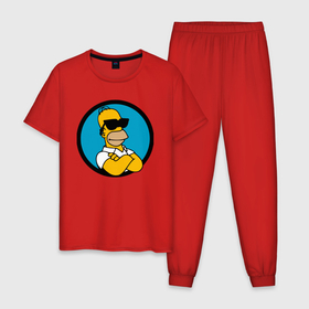 Мужская пижама хлопок с принтом Гомер Симпсон   крутой чувак , 100% хлопок | брюки и футболка прямого кроя, без карманов, на брюках мягкая резинка на поясе и по низу штанин
 | 