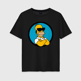 Женская футболка хлопок Oversize с принтом Гомер Симпсон   крутой чувак в Белгороде, 100% хлопок | свободный крой, круглый ворот, спущенный рукав, длина до линии бедер
 | 