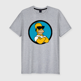 Мужская футболка хлопок Slim с принтом Гомер Симпсон   крутой чувак в Курске, 92% хлопок, 8% лайкра | приталенный силуэт, круглый вырез ворота, длина до линии бедра, короткий рукав | 