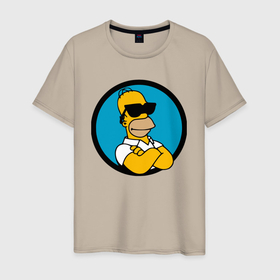 Мужская футболка хлопок с принтом Гомер Симпсон   крутой чувак , 100% хлопок | прямой крой, круглый вырез горловины, длина до линии бедер, слегка спущенное плечо. | 