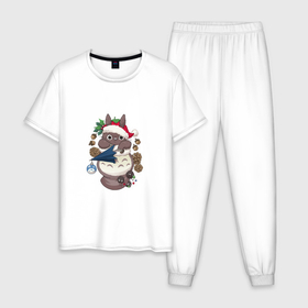 Мужская пижама хлопок с принтом Новогодний малыш Тоторо в Курске, 100% хлопок | брюки и футболка прямого кроя, без карманов, на брюках мягкая резинка на поясе и по низу штанин
 | 