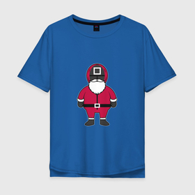 Мужская футболка хлопок Oversize с принтом Squid game santa в Санкт-Петербурге, 100% хлопок | свободный крой, круглый ворот, “спинка” длиннее передней части | 