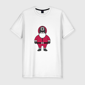 Мужская футболка хлопок Slim с принтом Squid game santa в Санкт-Петербурге, 92% хлопок, 8% лайкра | приталенный силуэт, круглый вырез ворота, длина до линии бедра, короткий рукав | 