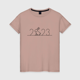 Женская футболка хлопок с принтом 2023   символ года , 100% хлопок | прямой крой, круглый вырез горловины, длина до линии бедер, слегка спущенное плечо | 