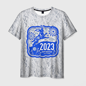 Мужская футболка 3D с принтом Happy New Year   2023 в Белгороде, 100% полиэфир | прямой крой, круглый вырез горловины, длина до линии бедер | 