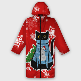 Мужской дождевик 3D с принтом Котик в свитере с ёлочкой в Белгороде,  |  | Тематика изображения на принте: 