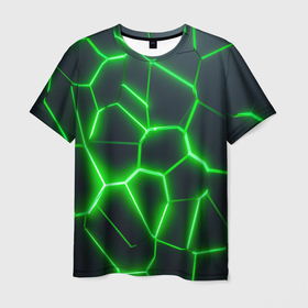 Мужская футболка 3D с принтом Зелёные неоновые плиты в Кировске, 100% полиэфир | прямой крой, круглый вырез горловины, длина до линии бедер | 