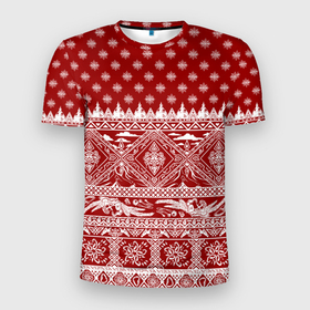 Мужская футболка 3D Slim с принтом Love climbing : Christmas aesthetics в Новосибирске, 100% полиэстер с улучшенными характеристиками | приталенный силуэт, круглая горловина, широкие плечи, сужается к линии бедра | Тематика изображения на принте: 