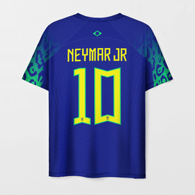 Мужская футболка 3D с принтом Неймар ЧМ 2022 сборная Бразилии гостевая , 100% полиэфир | прямой крой, круглый вырез горловины, длина до линии бедер | 