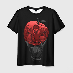Мужская футболка 3D с принтом Рюк и красное яблоко в Белгороде, 100% полиэфир | прямой крой, круглый вырез горловины, длина до линии бедер | 
