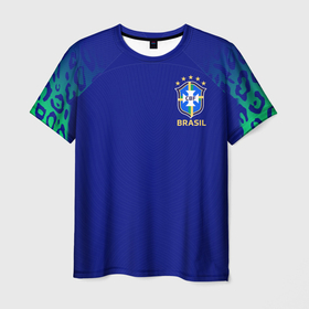 Мужская футболка 3D с принтом Форма сборной Бразилии ЧМ 2022 гостевая в Санкт-Петербурге, 100% полиэфир | прямой крой, круглый вырез горловины, длина до линии бедер | 