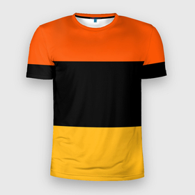 Мужская футболка 3D Slim с принтом Полосатый оранжевый с черной и белой полосой в Белгороде, 100% полиэстер с улучшенными характеристиками | приталенный силуэт, круглая горловина, широкие плечи, сужается к линии бедра | 