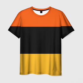 Мужская футболка 3D с принтом Полосатый оранжевый с черной и белой полосой в Белгороде, 100% полиэфир | прямой крой, круглый вырез горловины, длина до линии бедер | Тематика изображения на принте: 