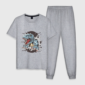 Мужская пижама хлопок с принтом Predatory tyrannosaurus , 100% хлопок | брюки и футболка прямого кроя, без карманов, на брюках мягкая резинка на поясе и по низу штанин
 | 