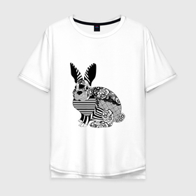 Мужская футболка хлопок Oversize с принтом Rabbit in patterns в Новосибирске, 100% хлопок | свободный крой, круглый ворот, “спинка” длиннее передней части | 