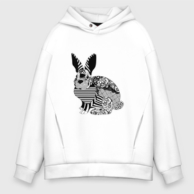 Мужское худи Oversize хлопок с принтом Rabbit in patterns в Курске, френч-терри — 70% хлопок, 30% полиэстер. Мягкий теплый начес внутри —100% хлопок | боковые карманы, эластичные манжеты и нижняя кромка, капюшон на магнитной кнопке | 