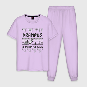 Мужская пижама хлопок с принтом Krampus is coming to town в Петрозаводске, 100% хлопок | брюки и футболка прямого кроя, без карманов, на брюках мягкая резинка на поясе и по низу штанин
 | 