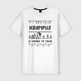 Мужская футболка хлопок Slim с принтом Krampus is coming to town в Петрозаводске, 92% хлопок, 8% лайкра | приталенный силуэт, круглый вырез ворота, длина до линии бедра, короткий рукав | Тематика изображения на принте: 