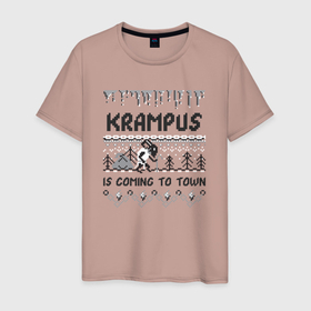 Мужская футболка хлопок с принтом Krampus is coming to town в Петрозаводске, 100% хлопок | прямой крой, круглый вырез горловины, длина до линии бедер, слегка спущенное плечо. | Тематика изображения на принте: 