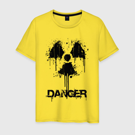 Мужская футболка хлопок с принтом Danger radiation symbol в Курске, 100% хлопок | прямой крой, круглый вырез горловины, длина до линии бедер, слегка спущенное плечо. | Тематика изображения на принте: 