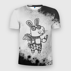 Мужская футболка 3D Slim с принтом Кролик хипстер на светлом в Белгороде, 100% полиэстер с улучшенными характеристиками | приталенный силуэт, круглая горловина, широкие плечи, сужается к линии бедра | Тематика изображения на принте: 