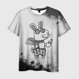 Мужская футболка 3D с принтом Кролик хипстер на светлом , 100% полиэфир | прямой крой, круглый вырез горловины, длина до линии бедер | Тематика изображения на принте: 