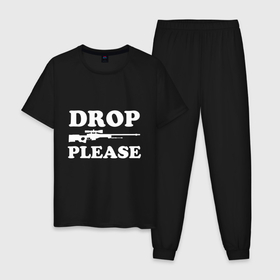 Мужская пижама хлопок с принтом Drop AWP Please в Петрозаводске, 100% хлопок | брюки и футболка прямого кроя, без карманов, на брюках мягкая резинка на поясе и по низу штанин
 | Тематика изображения на принте: 