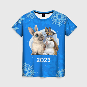 Женская футболка 3D с принтом влюбленные кролики 2023 в Белгороде, 100% полиэфир ( синтетическое хлопкоподобное полотно) | прямой крой, круглый вырез горловины, длина до линии бедер | 