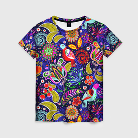 Женская футболка 3D с принтом Multicolored floral patterns в Кировске, 100% полиэфир ( синтетическое хлопкоподобное полотно) | прямой крой, круглый вырез горловины, длина до линии бедер | 