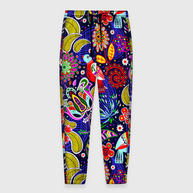Мужские брюки 3D с принтом Multicolored floral patterns в Новосибирске, 100% полиэстер | манжеты по низу, эластичный пояс регулируется шнурком, по бокам два кармана без застежек, внутренняя часть кармана из мелкой сетки | 