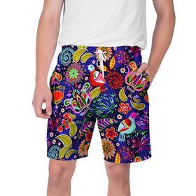 Мужские шорты 3D с принтом Multicolored floral patterns в Новосибирске,  полиэстер 100% | прямой крой, два кармана без застежек по бокам. Мягкая трикотажная резинка на поясе, внутри которой широкие завязки. Длина чуть выше колен | 