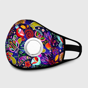 Маска из неопрена с принтом Multicolored floral patterns в городе Новоалтайск, неопрен 100% | Форма огибающая нос. Резинки для ушей с дополнительной резинкой на затылке. Клапан для выдоха для активного дыхания при занятиях спортом. Эластичный материал маски и окантовки для лучшего растяжения и прилегания маски.  | 