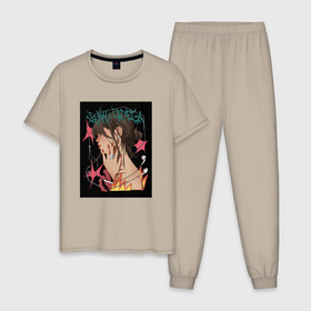 Мужская пижама хлопок с принтом Wednesday Addams art , 100% хлопок | брюки и футболка прямого кроя, без карманов, на брюках мягкая резинка на поясе и по низу штанин
 | Тематика изображения на принте: 