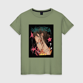 Женская футболка хлопок с принтом Wednesday Addams art в Белгороде, 100% хлопок | прямой крой, круглый вырез горловины, длина до линии бедер, слегка спущенное плечо | 