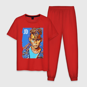Мужская пижама хлопок с принтом Джонни Депп   cool dude в Санкт-Петербурге, 100% хлопок | брюки и футболка прямого кроя, без карманов, на брюках мягкая резинка на поясе и по низу штанин
 | 