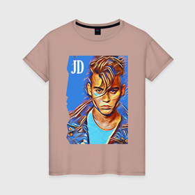 Женская футболка хлопок с принтом Джонни Депп   cool dude в Петрозаводске, 100% хлопок | прямой крой, круглый вырез горловины, длина до линии бедер, слегка спущенное плечо | 